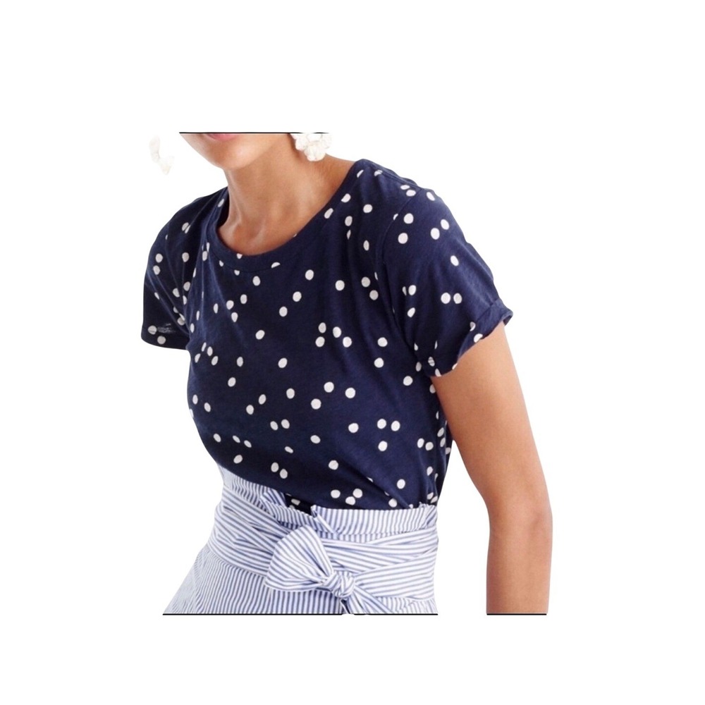Jcrew women's blue T-shirt W/ white polkadots S